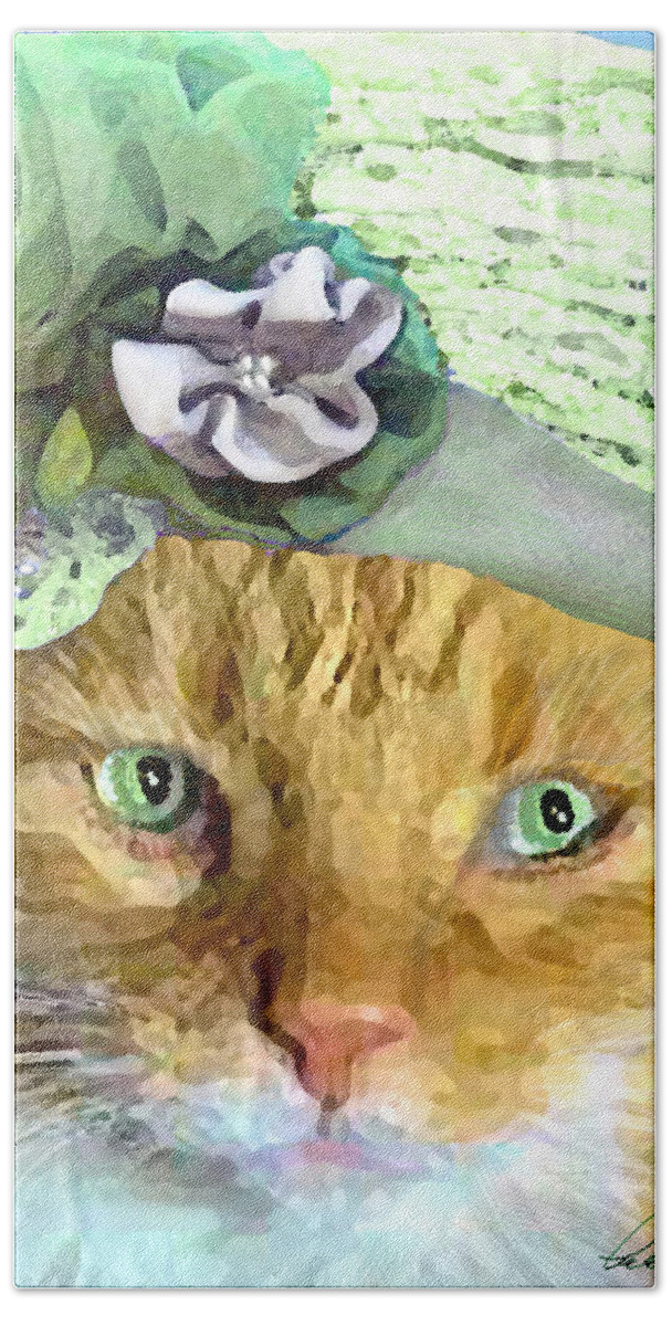 Cat Hand Towel featuring the painting Irish Cat by Michele Avanti