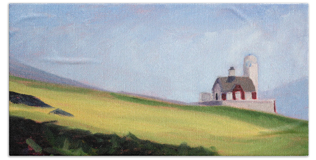 Ireland Hand Towel featuring the painting Irish Lighthouse by Nancy Merkle
