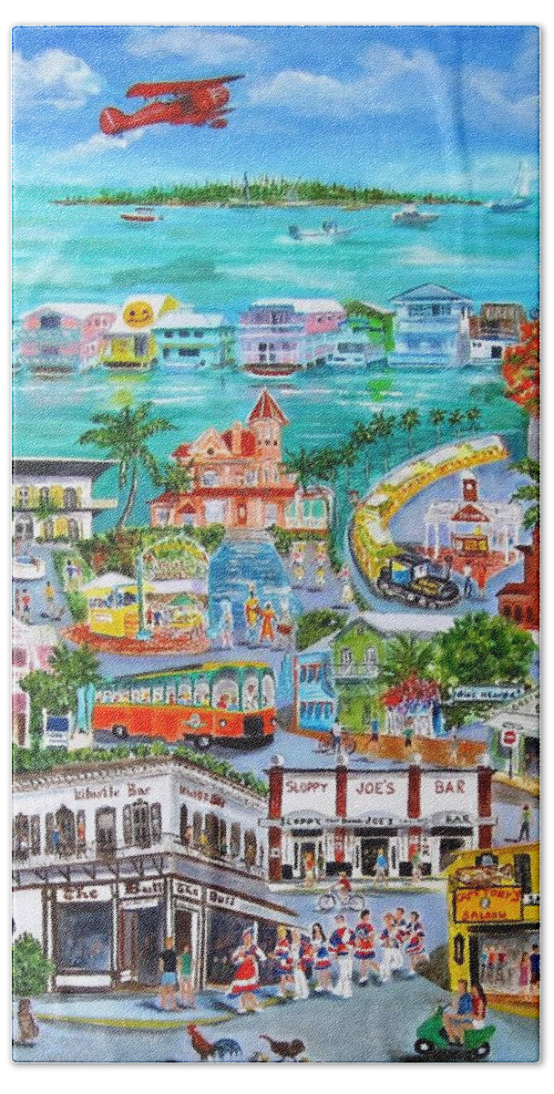 Key West Bath Sheet featuring the painting Island Daze by Linda Cabrera