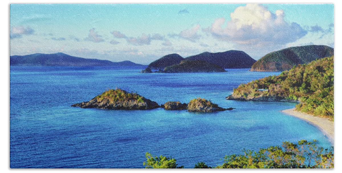 Photography Bath Towel featuring the photograph Islands In The Sea, Trunk Bay, Saint by Panoramic Images
