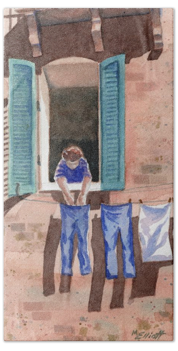 Wash Hand Towel featuring the painting It Must Be Monday by Marsha Elliott