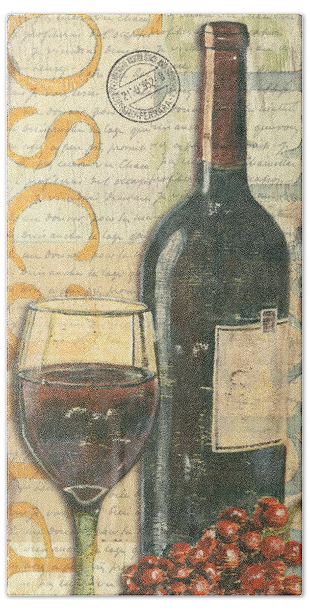 Wine Hand Towel featuring the painting Italian Wine and Grapes by Debbie DeWitt