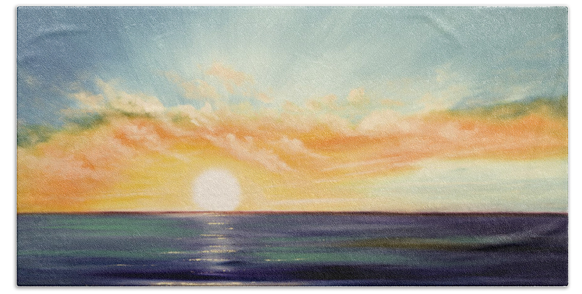 Sunset Hand Towel featuring the painting It's a New Beginning Somewhere Else by Gina De Gorna