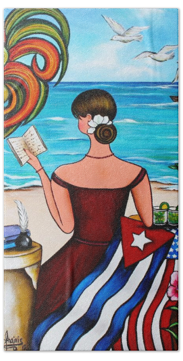 Cuba Hand Towel featuring the painting It's My Turn by Annie Maxwell