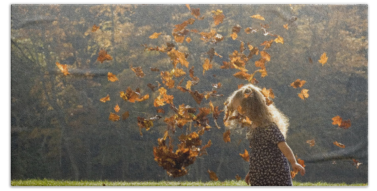 Autumn Hand Towel featuring the photograph It's Raining Leaves by Carol Lynn Coronios