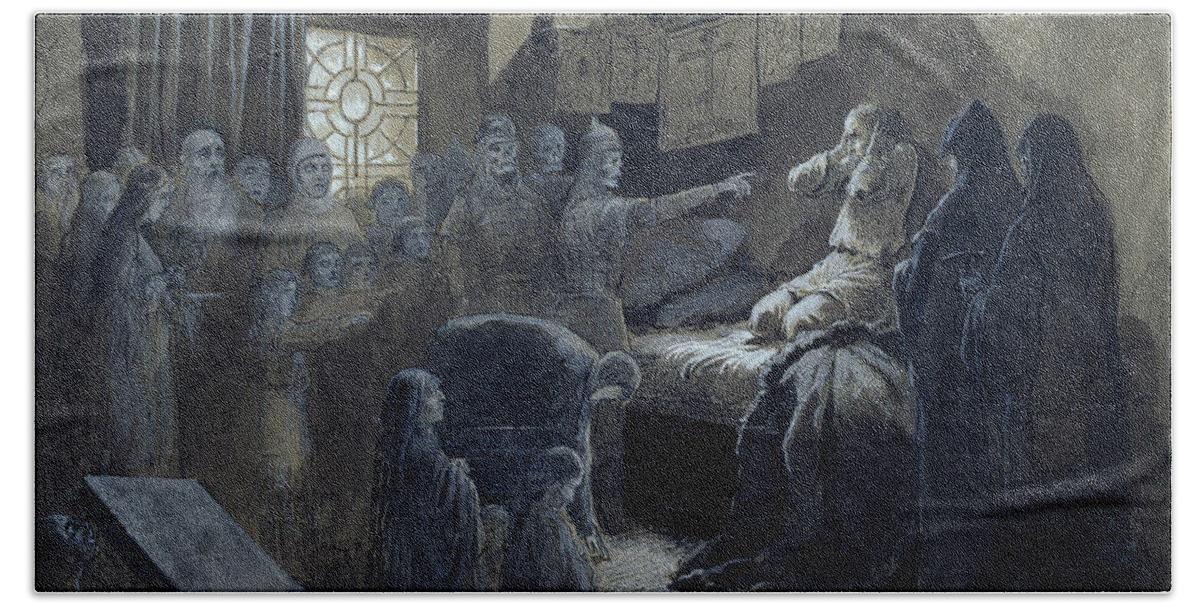 Ghost Hand Towel featuring the painting Ivan The Terrible Visited By The Ghosts Of Those He Murdered by Baron Mikhail Petrovich Klodt von Jurgensburg