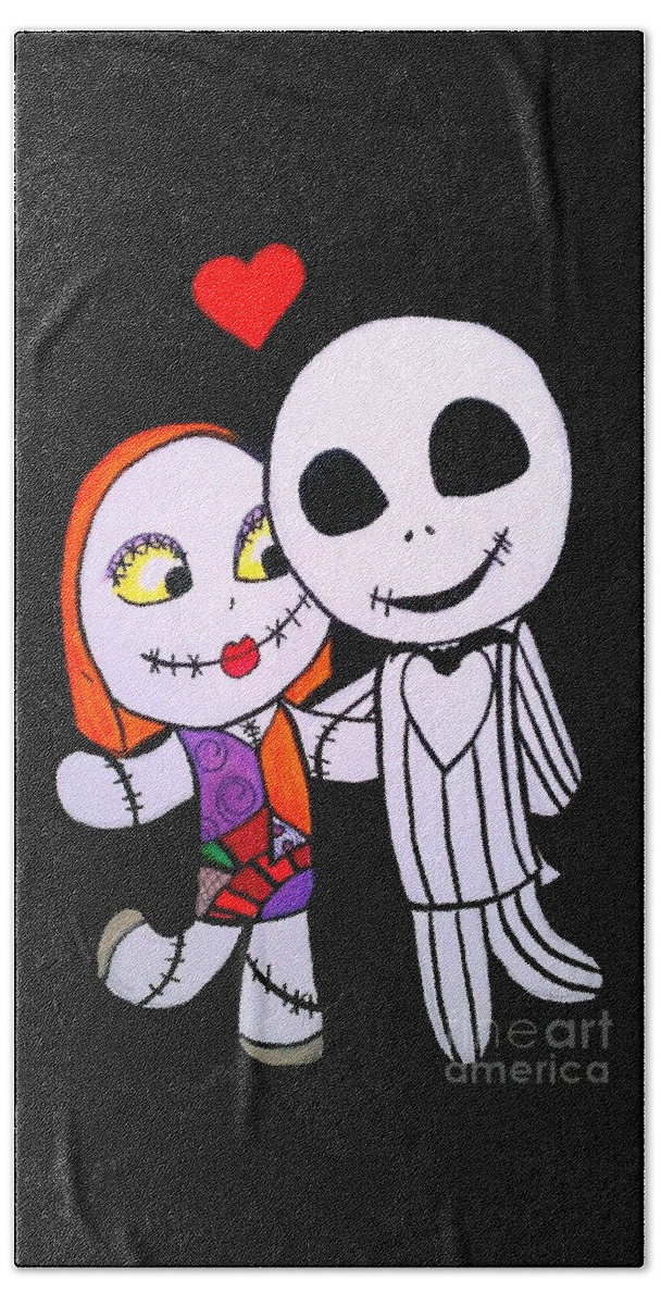 Marisela Mungia Hand Towel featuring the painting Jack and Sally by Marisela Mungia