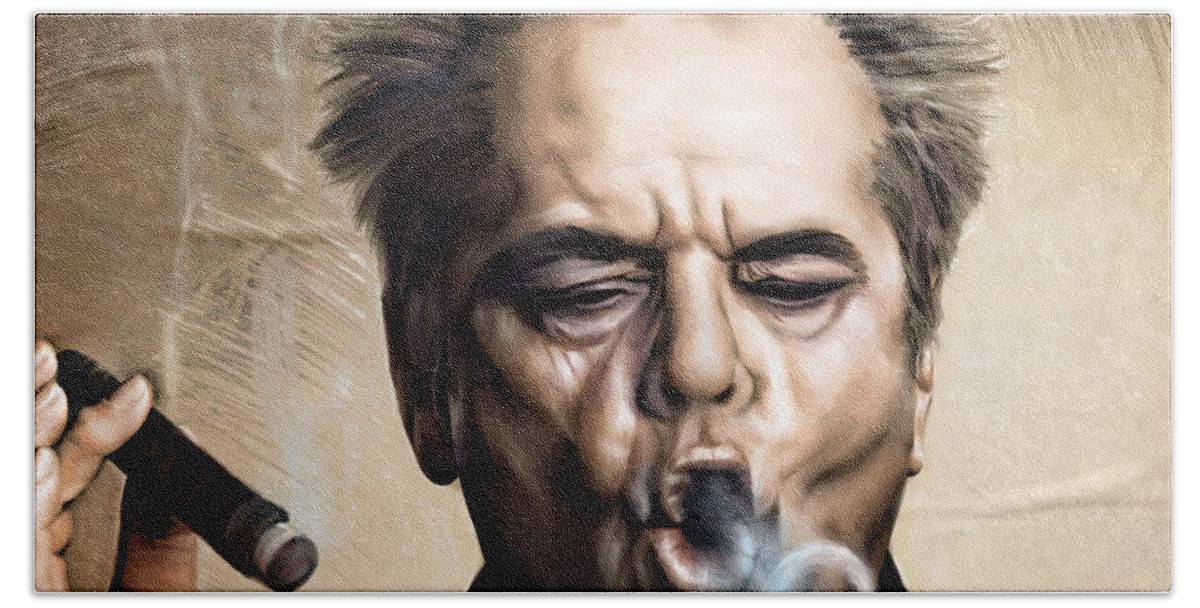 Actor Bath Towel featuring the painting Jack Nicholson by Andrzej Szczerski