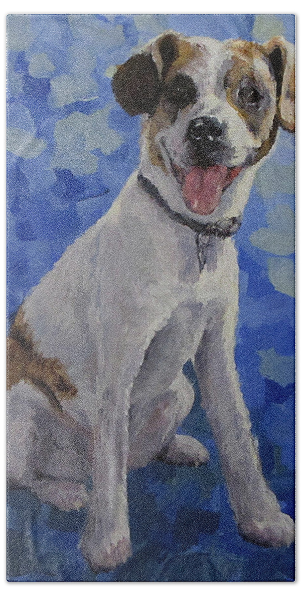 Dog Bath Towel featuring the painting Jackaroo - A pet portrait by Karen Ilari