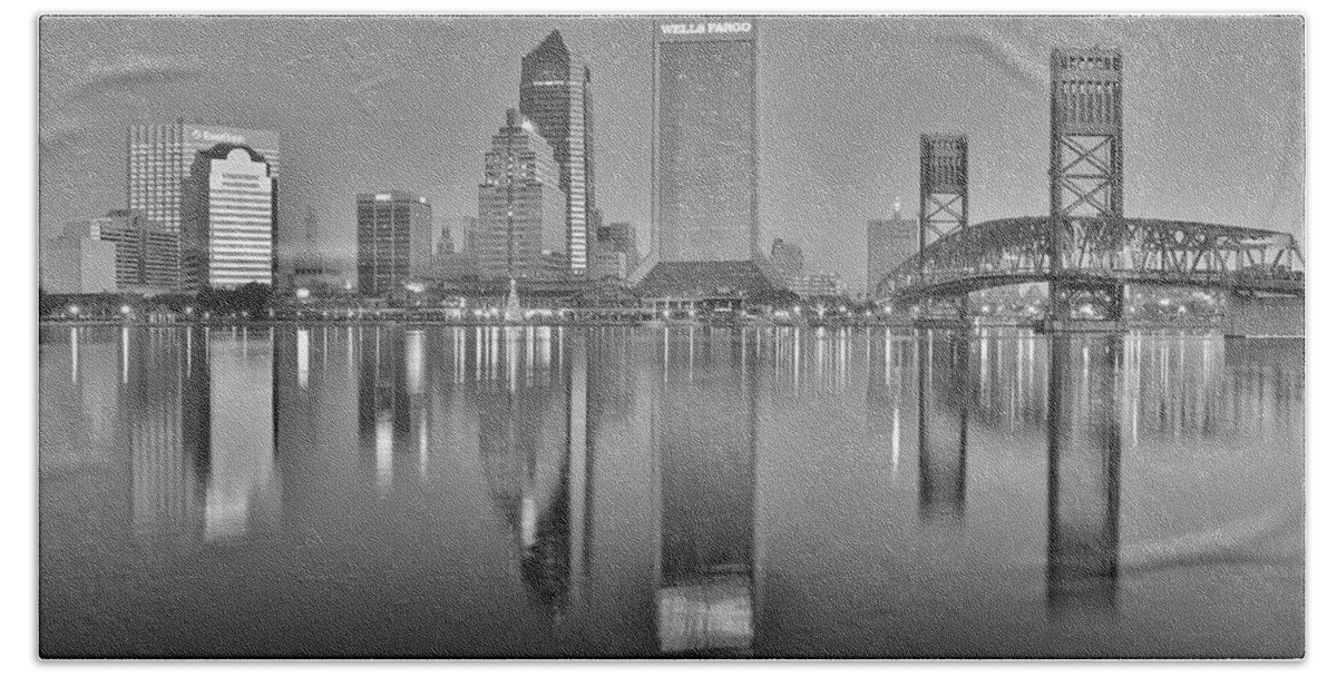 Jacksonville Hand Towel featuring the photograph Jacksonville Florida Black and White Panoramic View by Frozen in Time Fine Art Photography