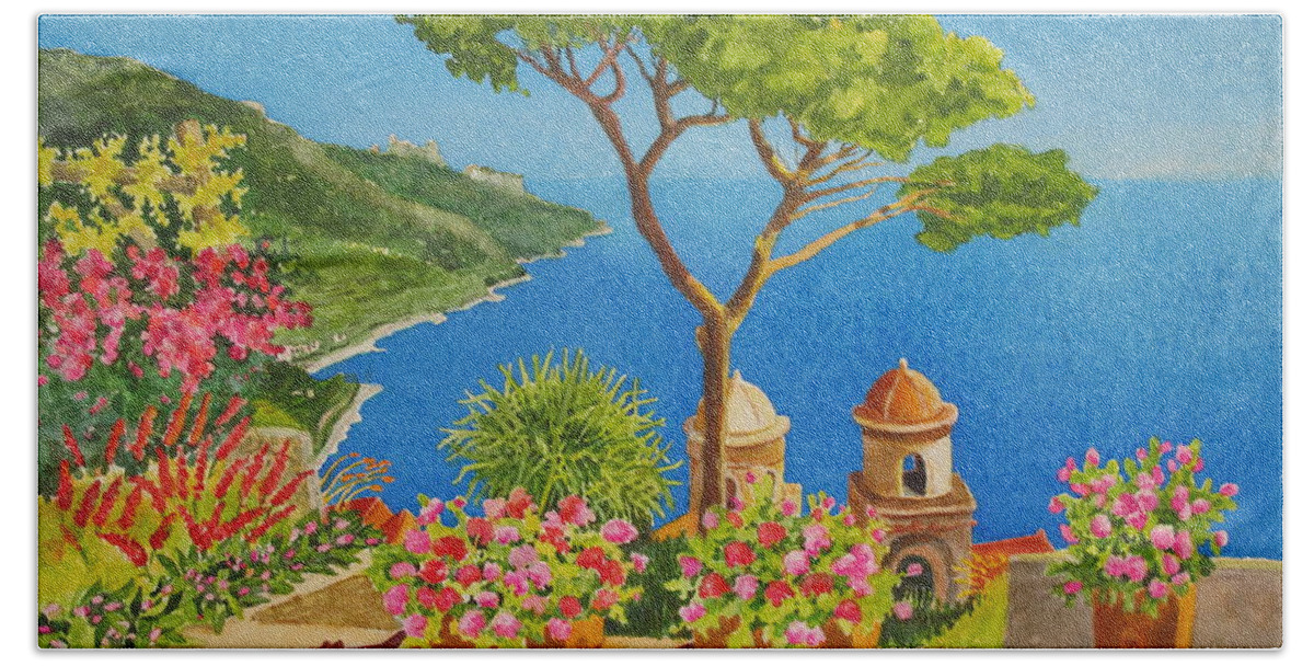 Italy Hand Towel featuring the painting Jacques' View by Mary Ellen Mueller Legault