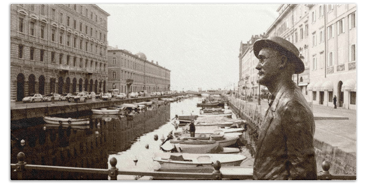 Adriatic Hand Towel featuring the photograph James Joyce in Trieste by Ulrich Kunst And Bettina Scheidulin