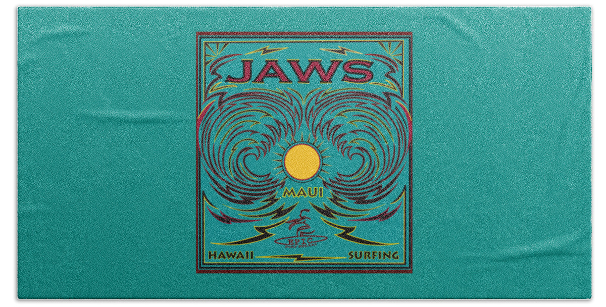 Surfing Bath Towel featuring the digital art Surfing Jaws Hawaii Maui by Larry Butterworth