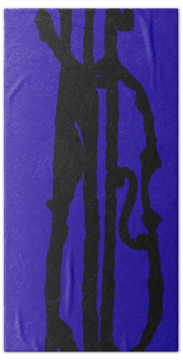 Jazz Bath Towel featuring the painting Jazz Bass In Blue by Rhodes Rumsey