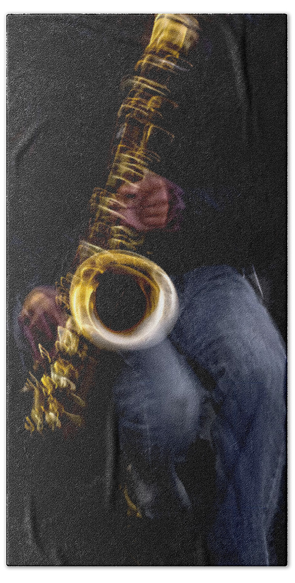 Sax Bath Sheet featuring the photograph Jazz in Jeans by David Kay