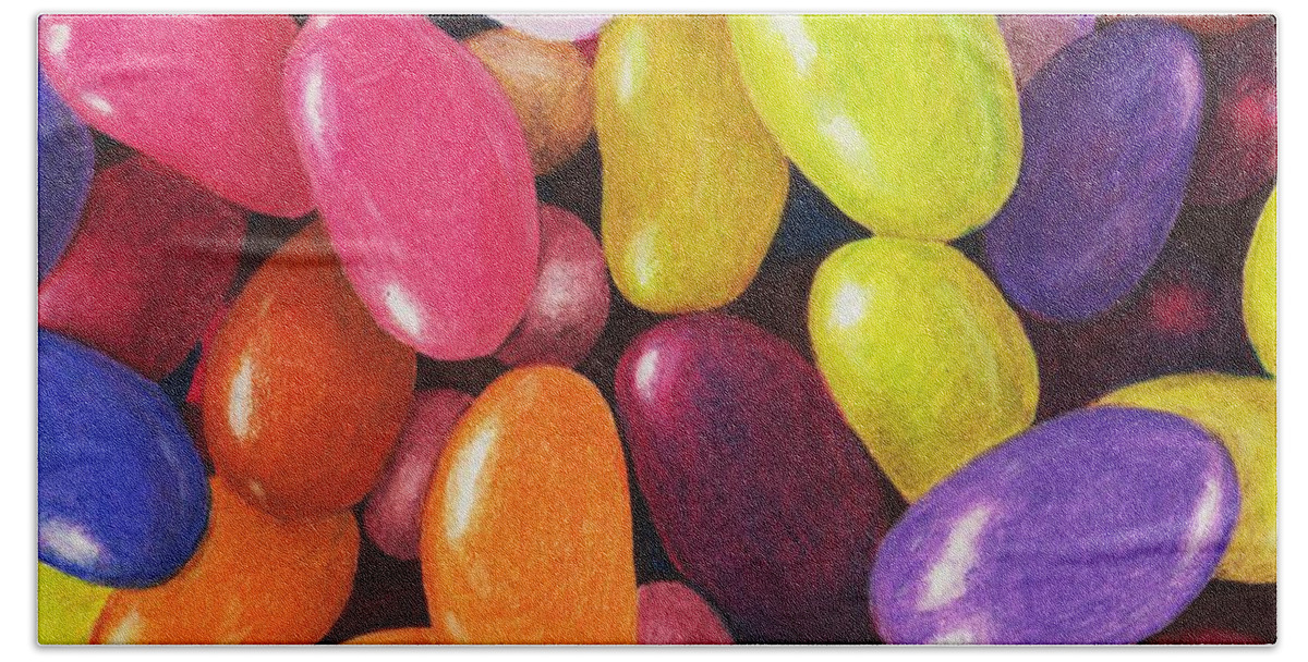 Malakhova Bath Towel featuring the painting Jelly Beans by Anastasiya Malakhova