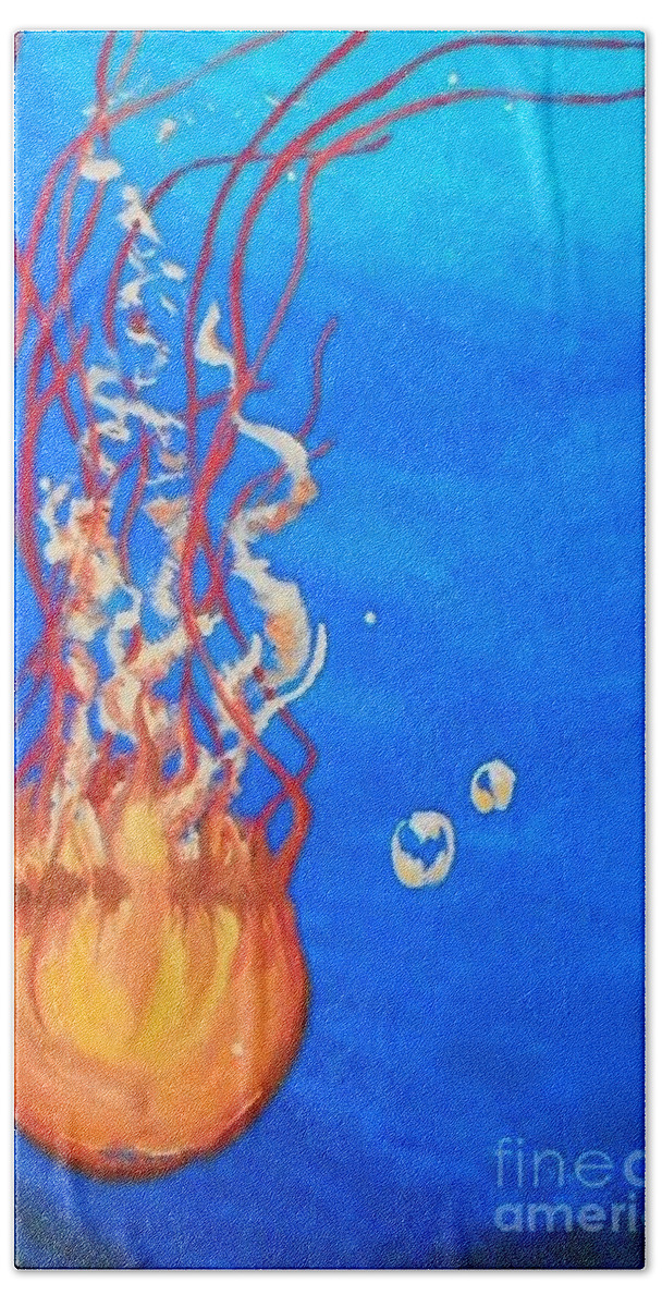 Marisela Mungia Bath Towel featuring the painting Jellyfish by Marisela Mungia