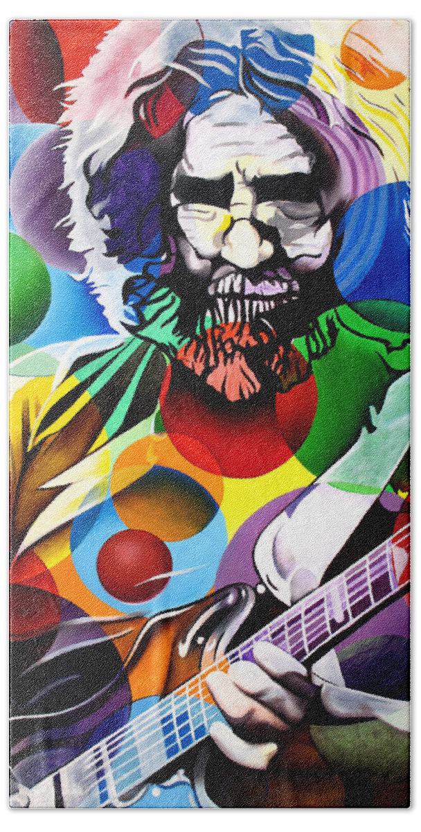 Jerry Garcia Bath Towel featuring the painting Jerry Garcia in Bubbles by Joshua Morton
