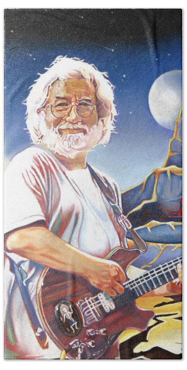 Jerry Garcia Bath Towel featuring the drawing Jerry garcia Live at the Mars Hotel by Joshua Morton