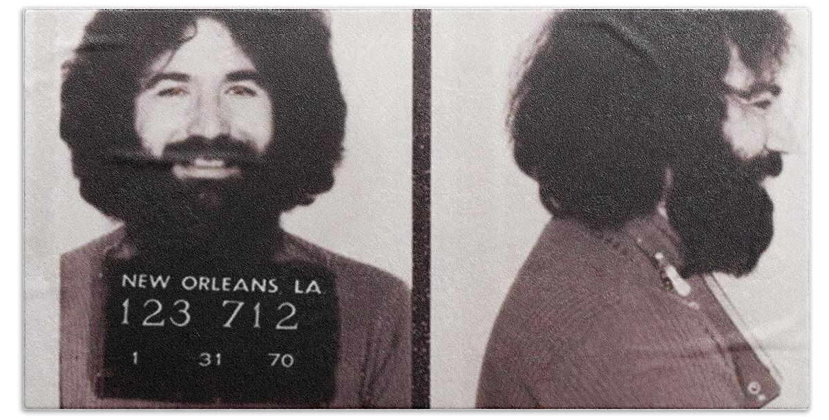 Jerry Bath Sheet featuring the photograph Jerry Garcia Mugshot by Digital Reproductions