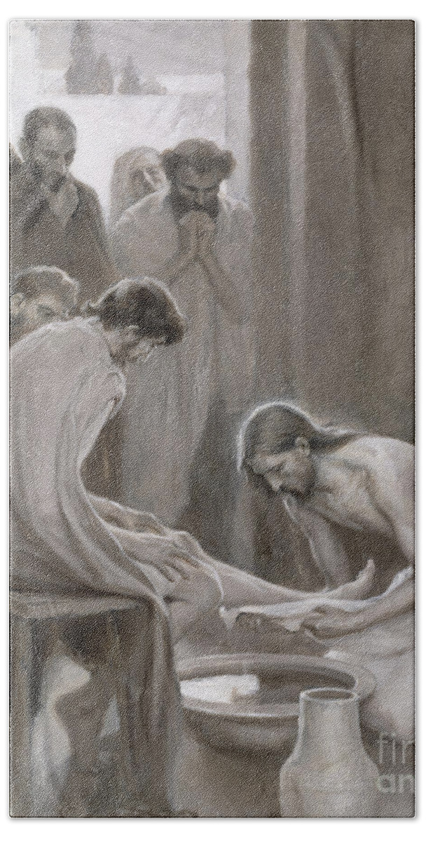Disciple Hand Towel featuring the painting Jesus Washing the Feet of his Disciples by Albert Gustaf Aristides Edelfelt