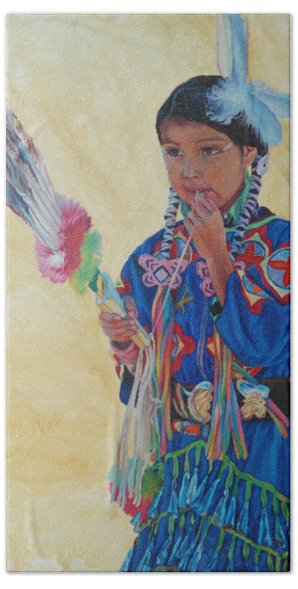 Native American Hand Towel featuring the painting Jingle by Christine Lytwynczuk