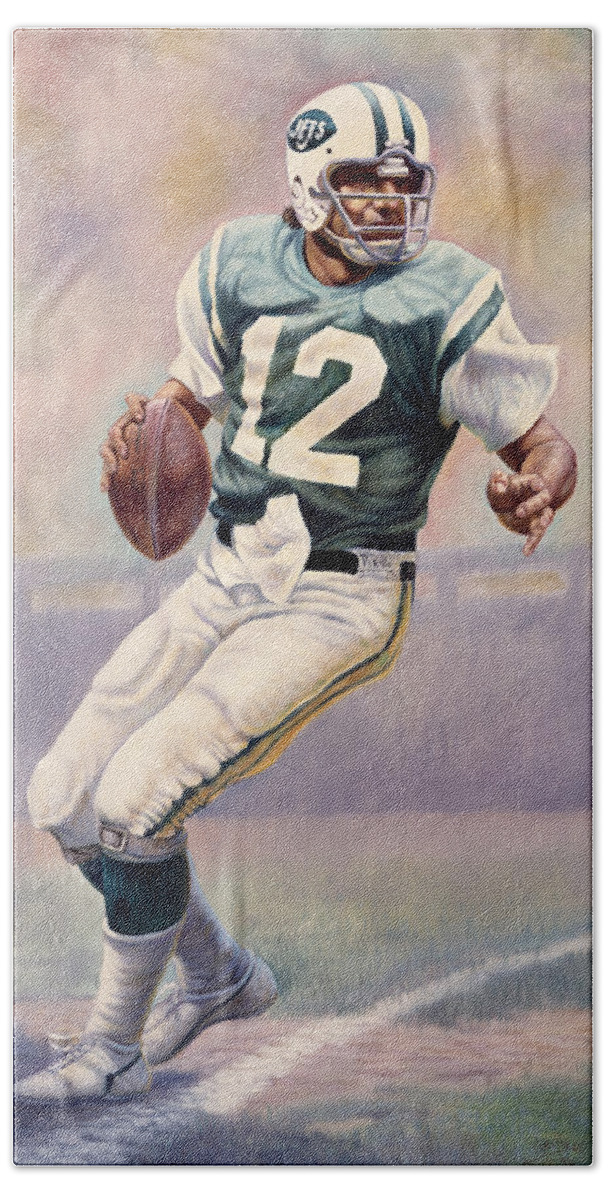 Gregory Perillo Hand Towel featuring the painting Joe Namath by Gregory Perillo