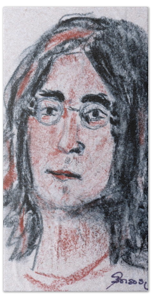 John Lennon Bath Towel featuring the painting John Lennon by Anna Ruzsan