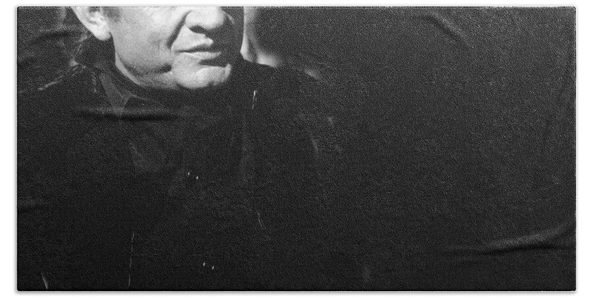  Johnny Cash Film Noir Homage Old Tucson Az All Black Clothes Door To Door Maniac Bath Towel featuring the photograph Johnny Cash film noir homage Old Tucson Arizona 1971 by David Lee Guss