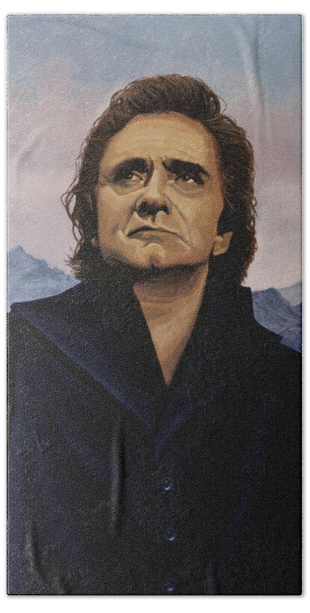 Johnny Cash Bath Towel featuring the painting Johnny Cash Painting by Paul Meijering