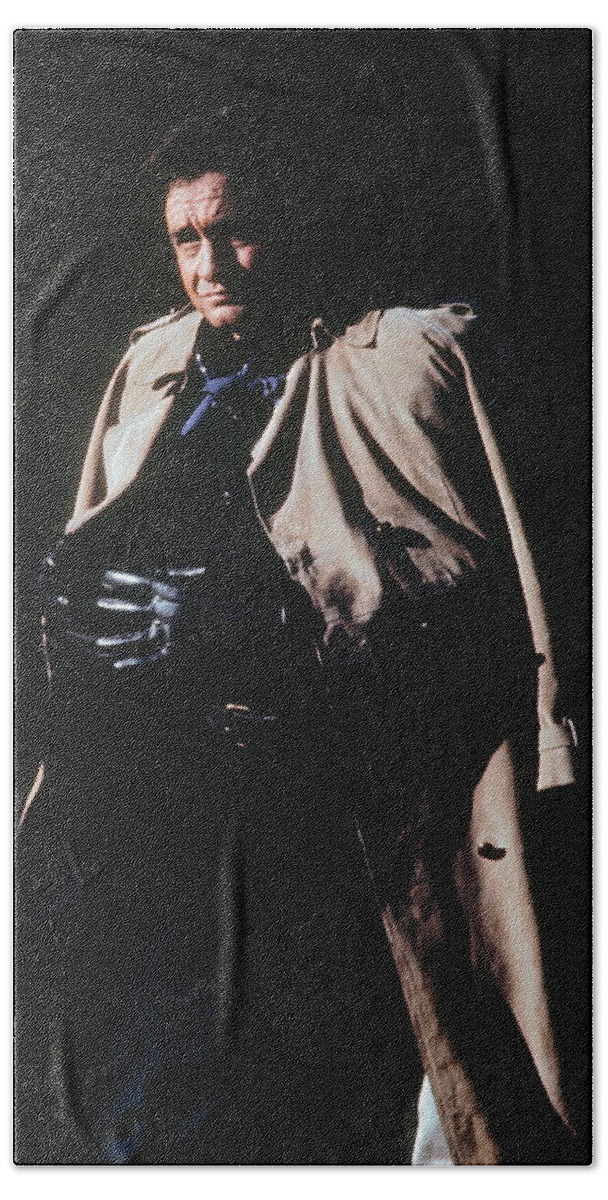 Johnny Cash Trench Coat Old Tucson Az Bath Towel featuring the photograph Johnny Cash trench coat Old Tucson Arizona 1971 by David Lee Guss
