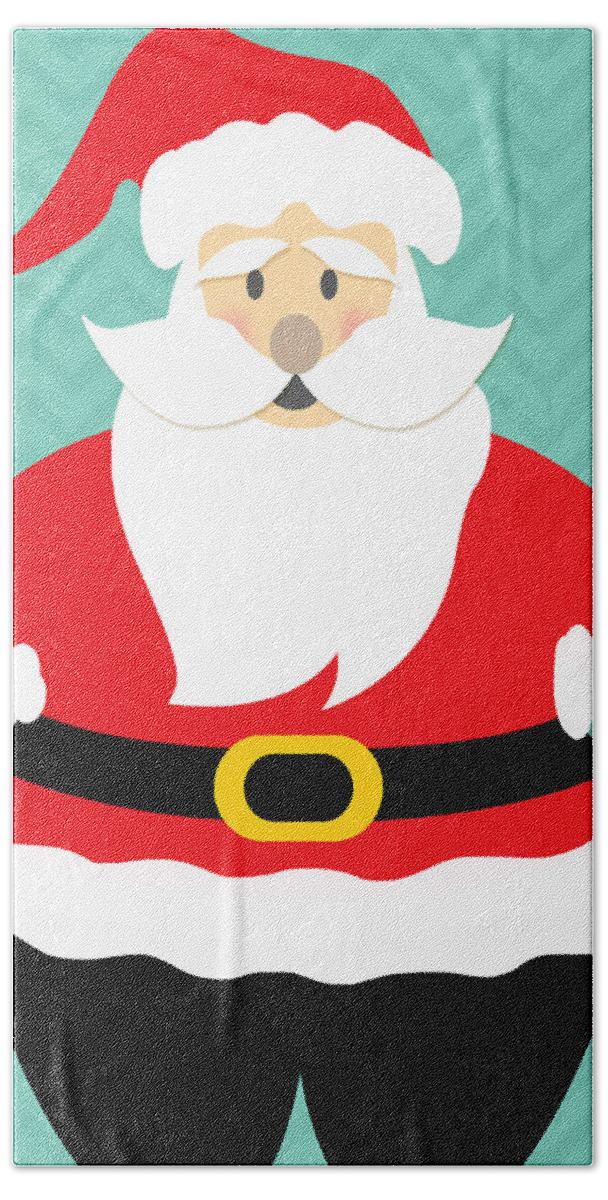 Santa Bath Towel featuring the mixed media Jolly Santa Claus by Linda Woods