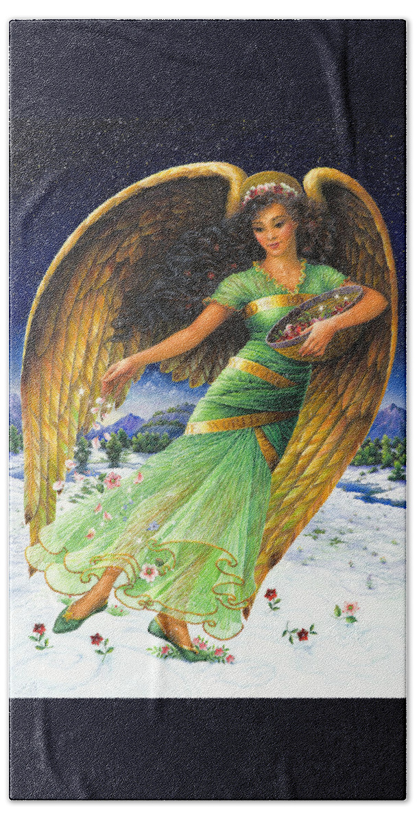 Angel Bath Towel featuring the painting Joy to The World by Lynn Bywaters