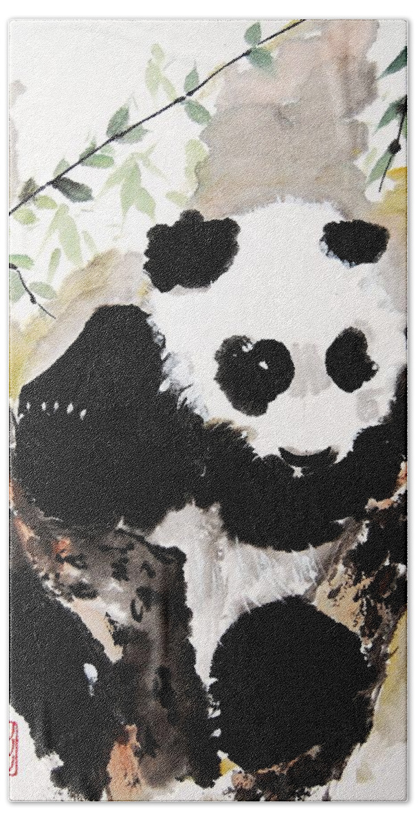 Chinese Brush Painting Bath Towel featuring the painting Joyful Innocence by Bill Searle