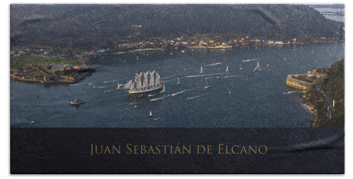 Elcano Bath Towel featuring the photograph Juan Sebastian Elcano departing the port of Ferrol by Pablo Avanzini