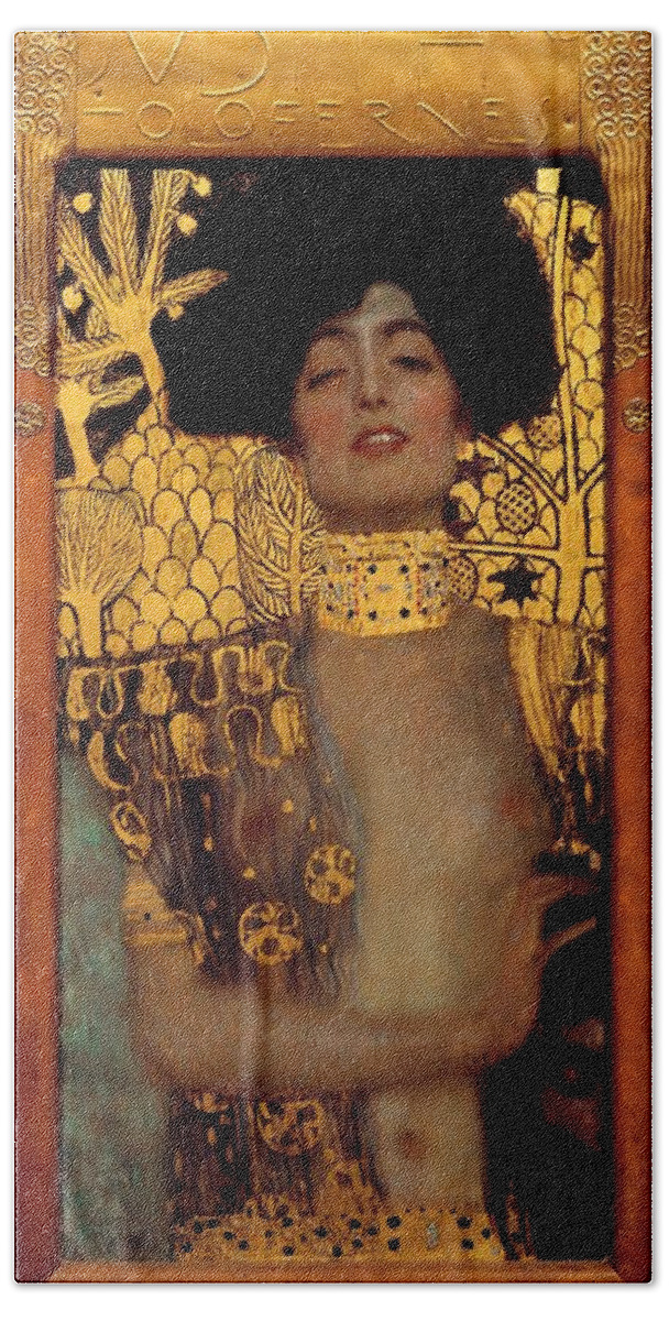 Gustav Klimt Hand Towel featuring the painting Judith And The Head Of Holofernes by Gustav Klimt