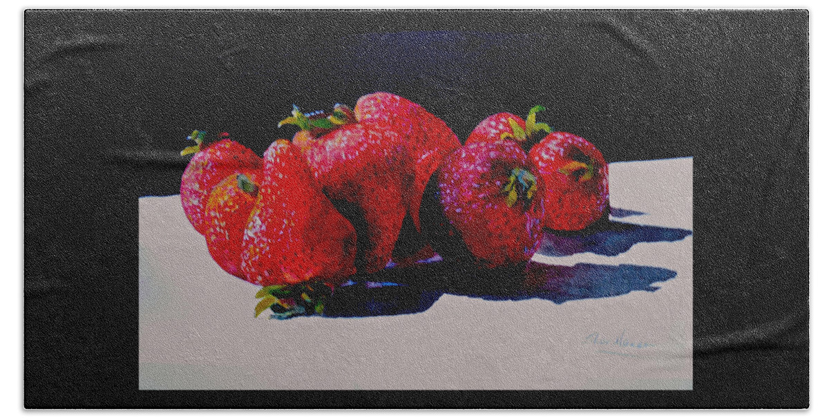 Berries Bath Towel featuring the painting Juicy Strawberries by Sher Nasser