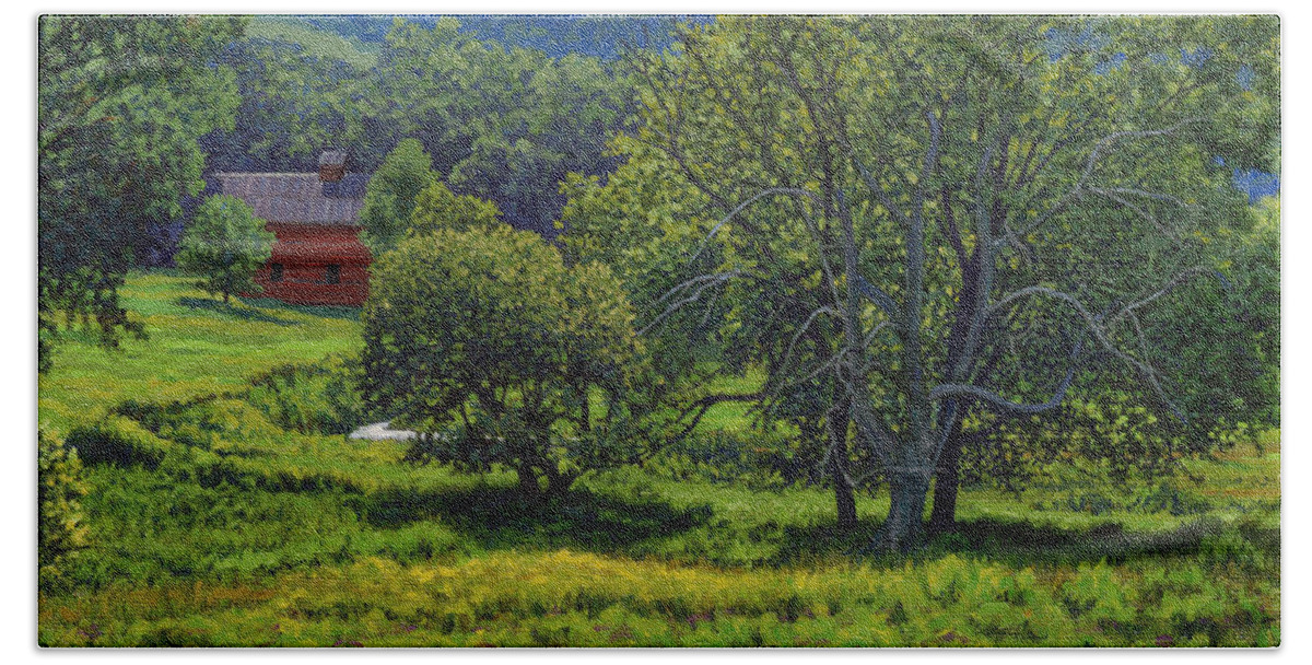 Landscape Bath Towel featuring the painting July Summer Mid Afternoon by Bruce Morrison