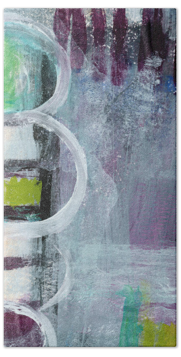 Purple Abstract Bath Towel featuring the painting Junction- Abstract Expressionist Art by Linda Woods