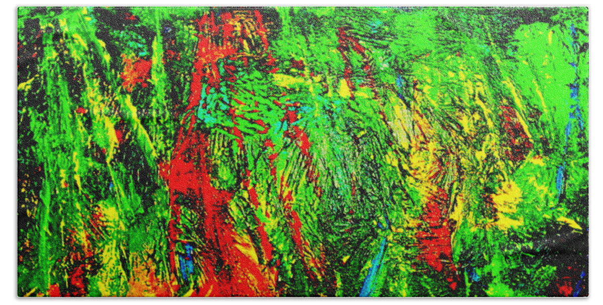 Abstract Painting Print Bath Towel featuring the painting Jungle Beat by Monique Wegmueller