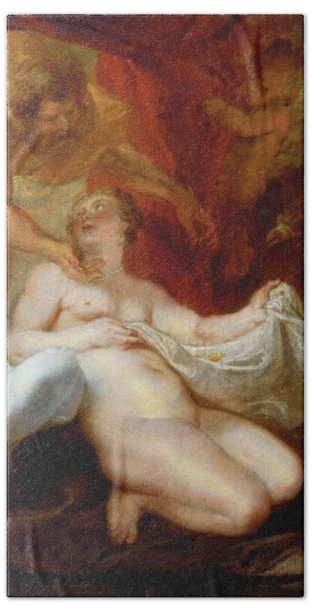 Peter Paul Rubens Bath Towel featuring the painting Jupiter and Danae by Peter Paul Rubens