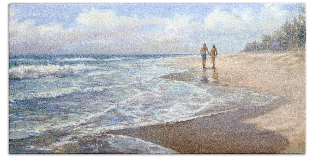 Beach Landscapes Hand Towel featuring the painting Just We Two by Laurie Snow Hein