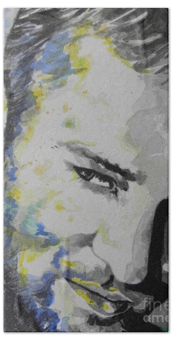 Watercolor Painting Bath Towel featuring the painting Justin Timberlake...02 by Chrisann Ellis