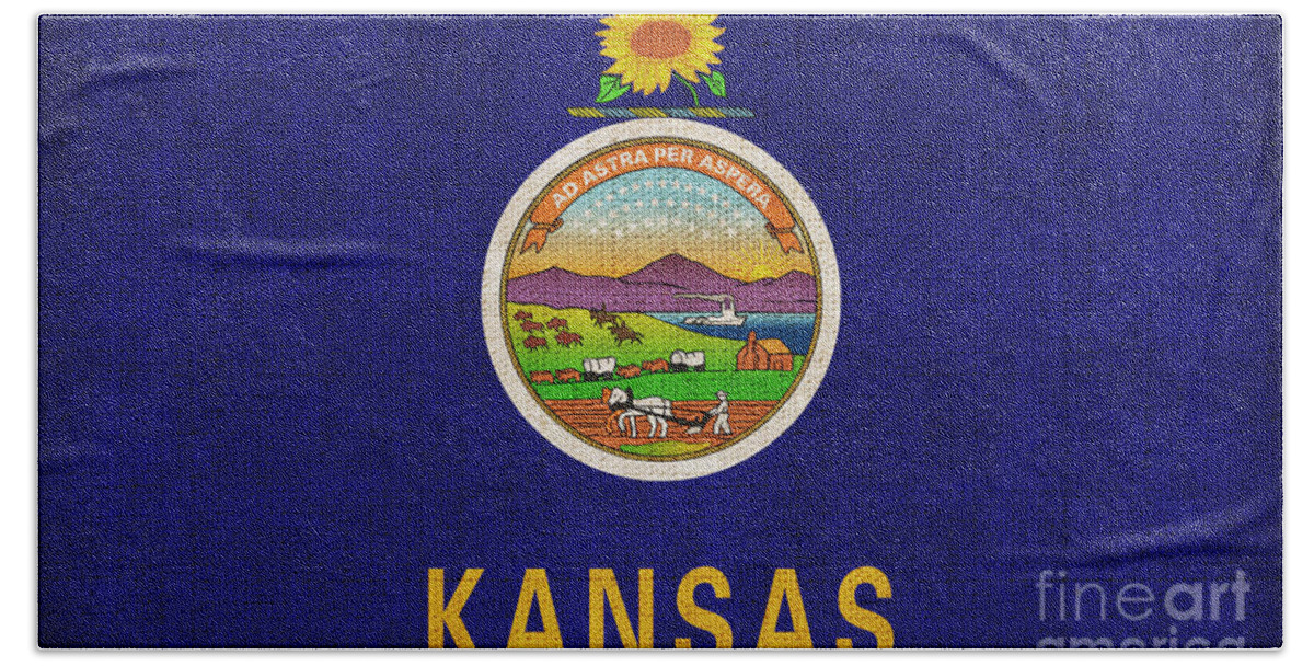 Kansas Bath Towel featuring the painting Kansas state flag by Pixel Chimp