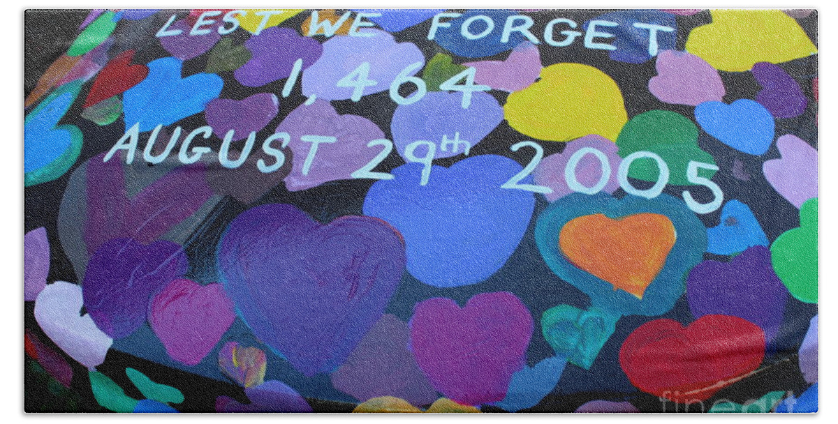 Katrina Casket Memorial Hand Towel featuring the photograph Katrina Casket Memorial Inscription by Bev Conover