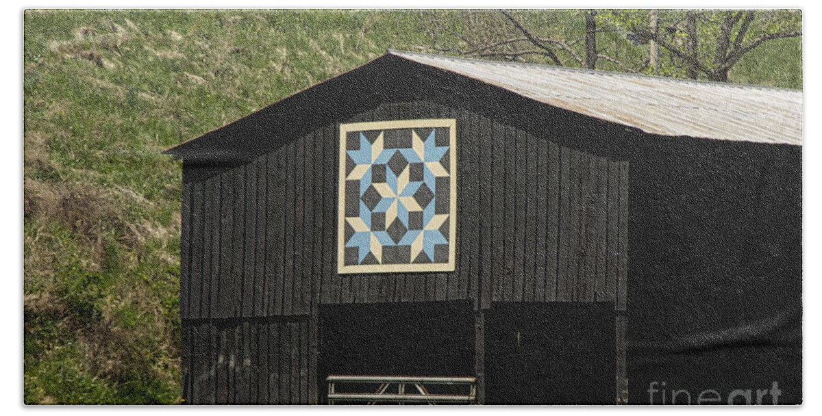 Architecture Hand Towel featuring the photograph Kentucky Barn Quilt - Snow Crystals by Mary Carol Story