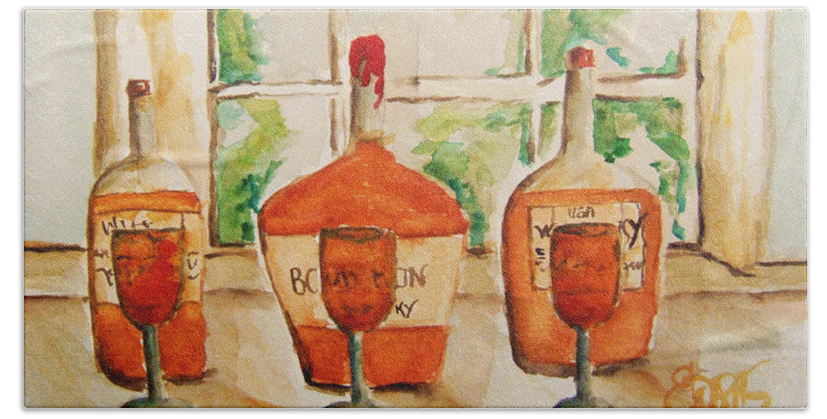 Bourbon Bath Towel featuring the painting Kentucky Bourbon Sampler by Elaine Duras