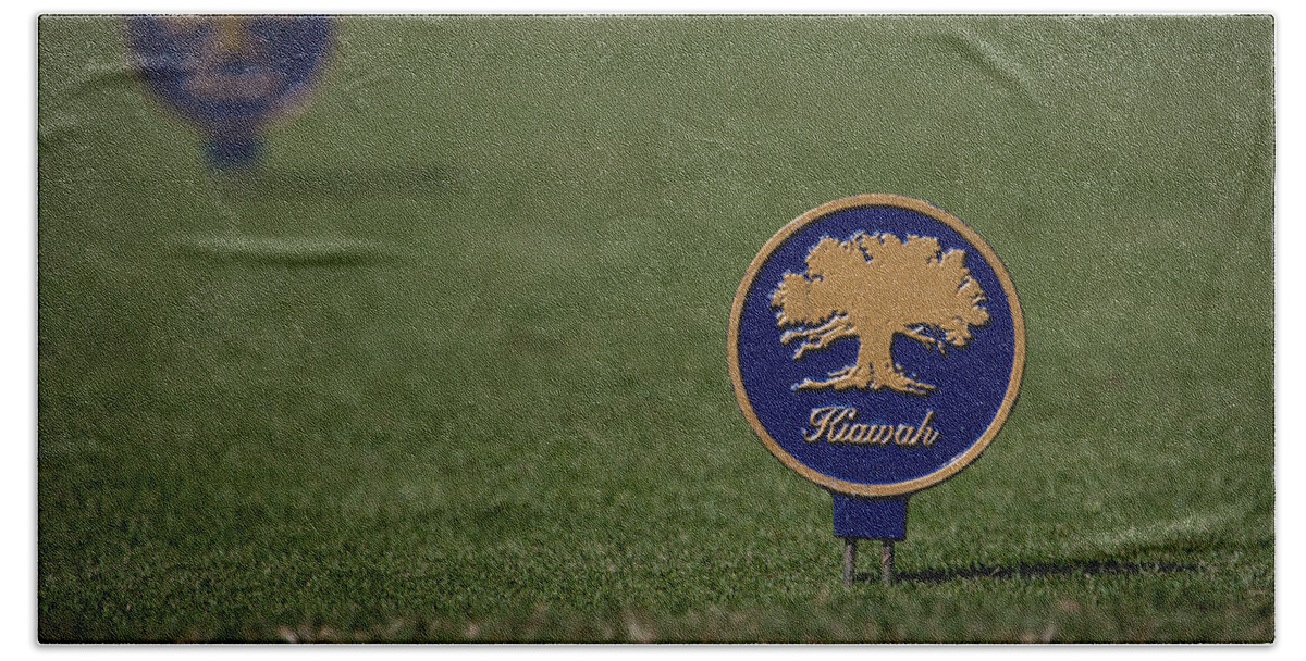 Kiawah Golf Tee Box Marker At Osprey Point Hand Towel featuring the photograph Kiawah Golf Tee Box Marker at Osprey Point by Christy Cox