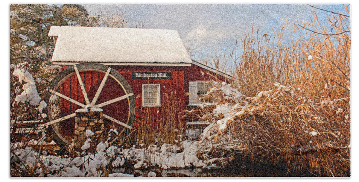Winter Bath Towel featuring the photograph Kimberton Mill after snow by Michael Porchik
