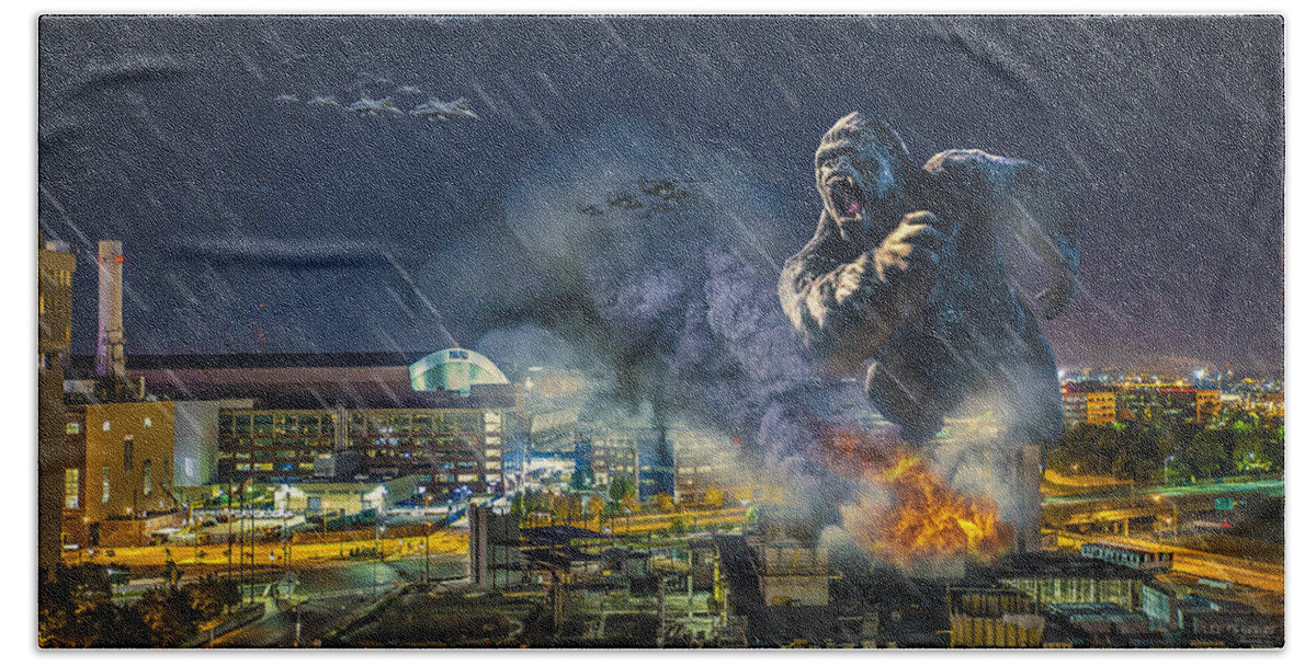 King Kong Hand Towel featuring the photograph King Kong by Ford Field by Nicholas Grunas